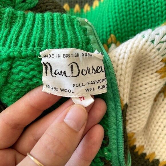 Vintage Nan Dorsey 1970s Retro Striped Chunky Wool Green Preppy Sweater Sz M - Picture 2 of 9